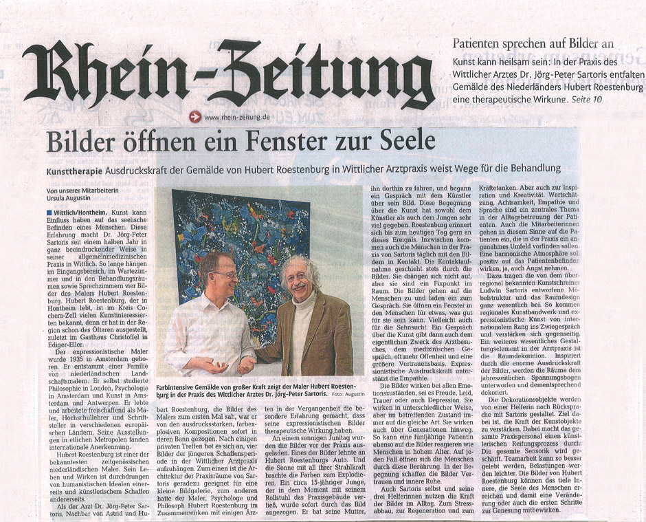 Hubert Roestenburg expressionist Paintings. Review in Rhein-Zeitung 