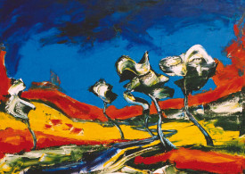 German Expressionism, Celtic Trees, Hubert Roestenburg, a dynamic landscape in primary colors